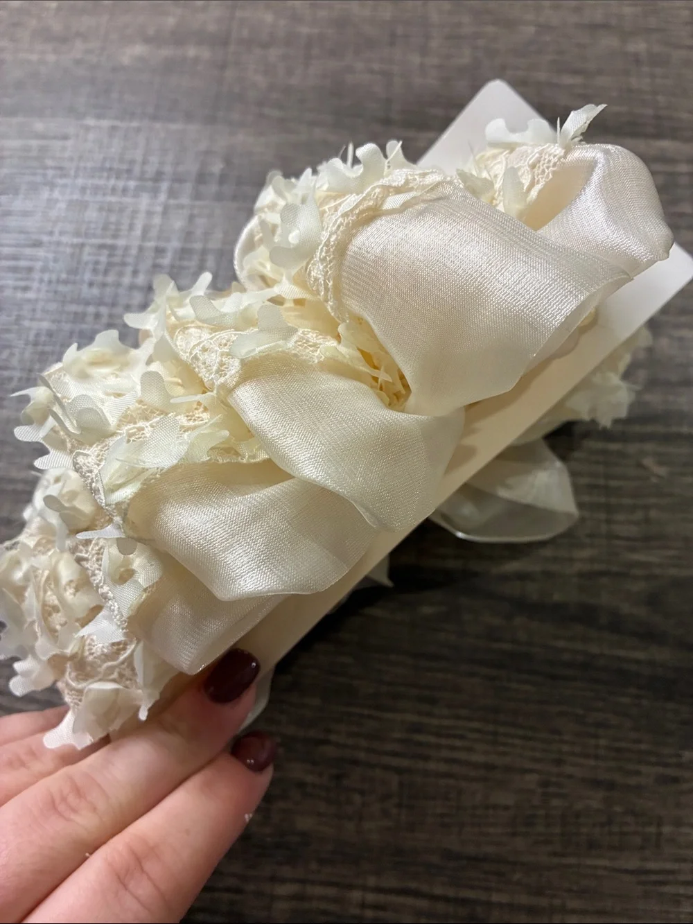 Ivory Satin Floral Hair Claw Clip